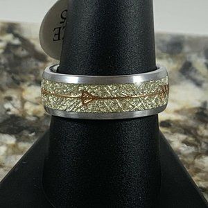 8mm Tungsten Ring W/ Gold Meteor Inlay Sz 9.5